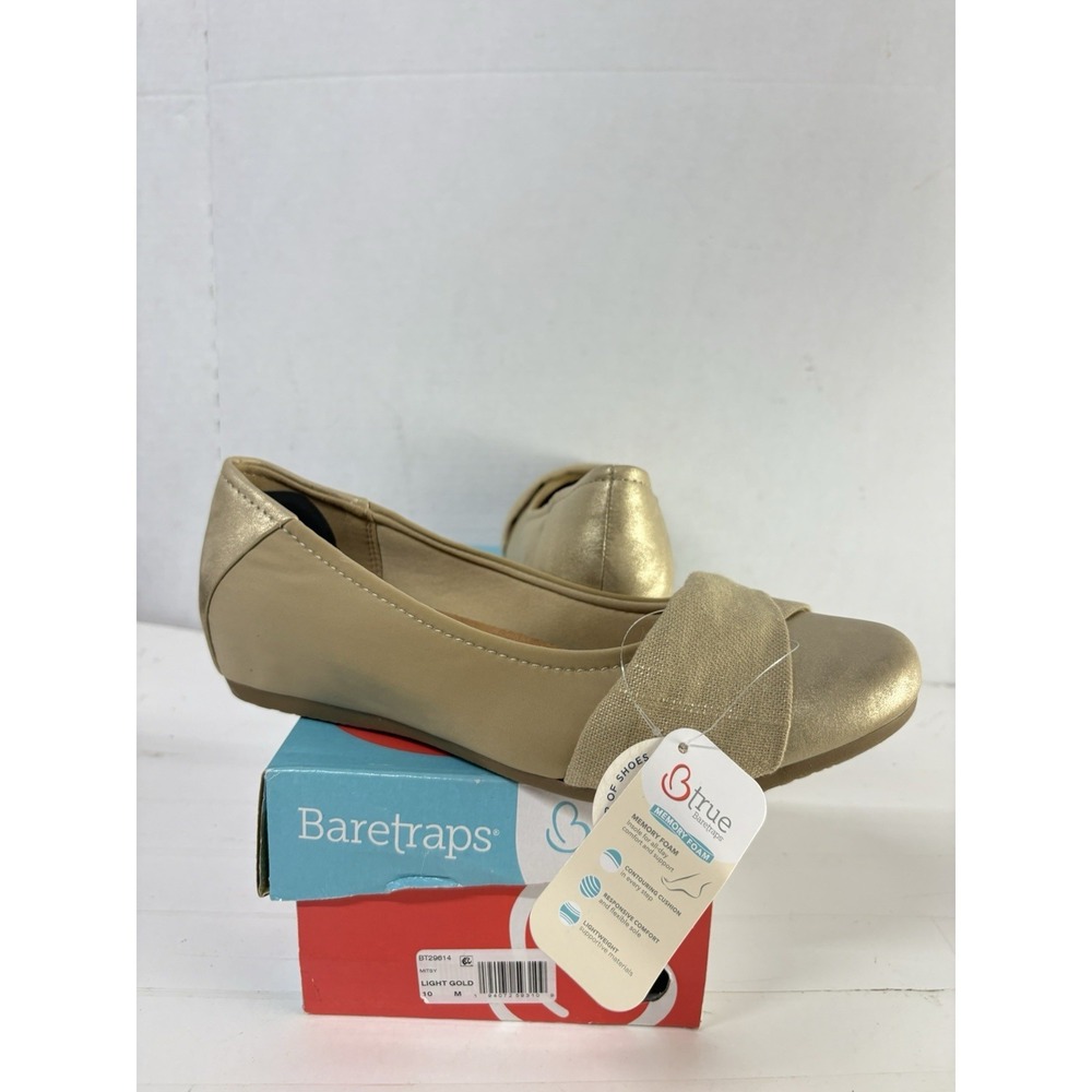 Baretraps Women's Misty Light Gold Bow Memory Foam Loafers Slip On Flats Sz 10M